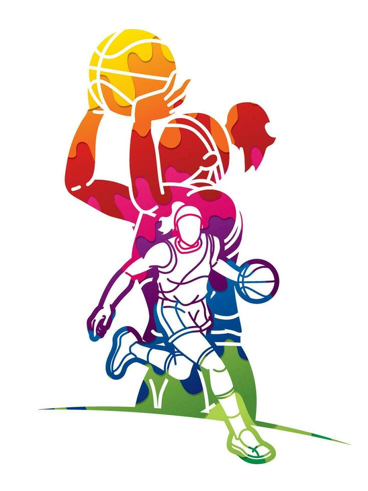 Graffiti Group of Basketball Players Action vector