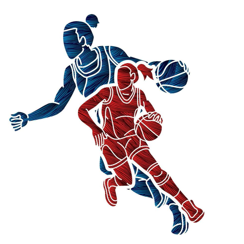 baloncesto jugadores acción mujer mezcla acción vector