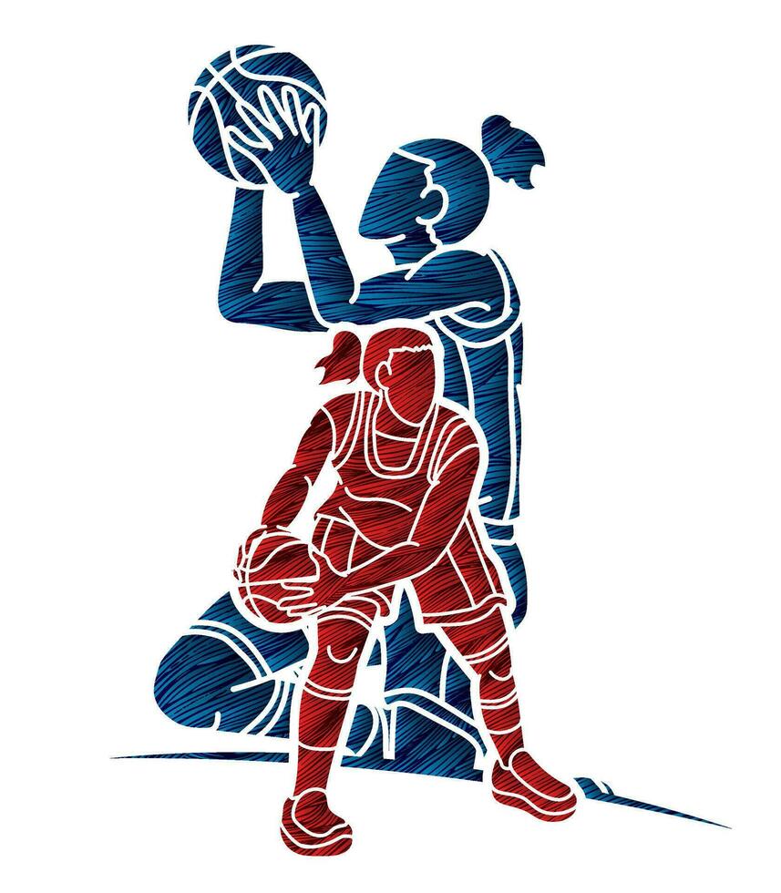 Silhouette Group of Basketball Players Action Women Mix Action vector