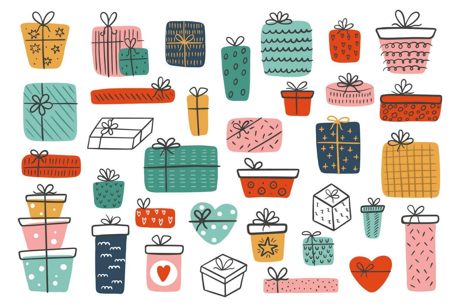 Different colorful gift boxes. vector