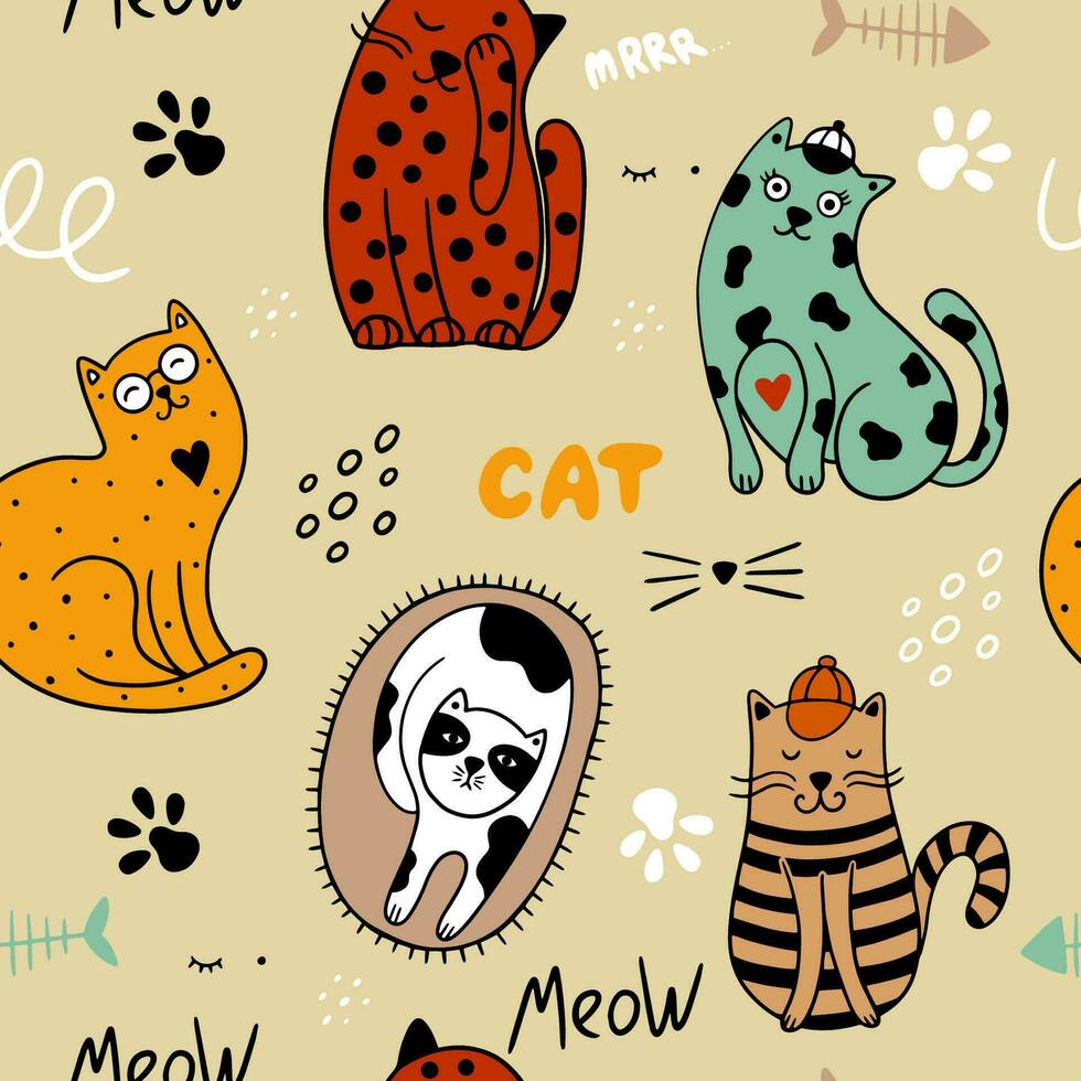 Seamless pattern with cute cats vector