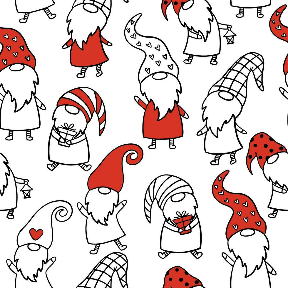 Seamless pattern with Christmas gnomes vector