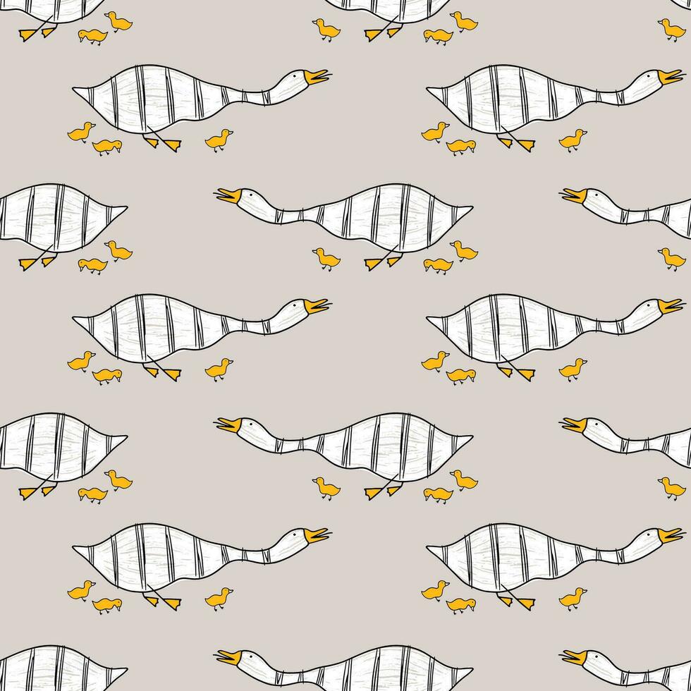 Hand-drawn geese seamless pattern. vector
