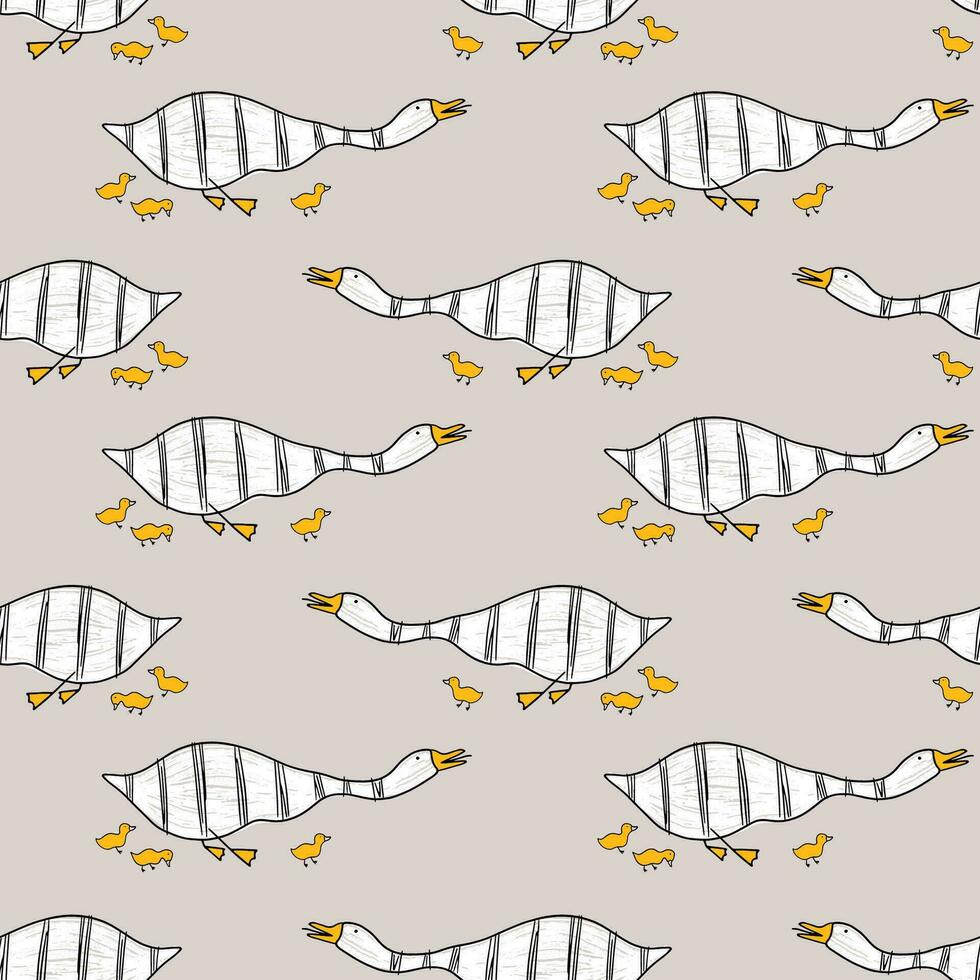 Hand-drawn geese seamless pattern. vector