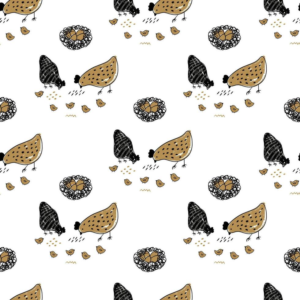 Vintage seamless pattern of hens. vector