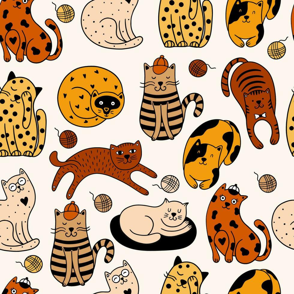 Seamless pattern with cute cats vector