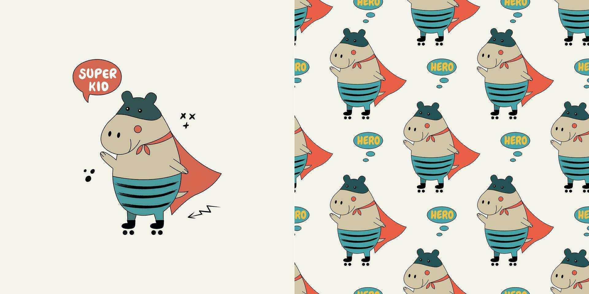 Hippo seamless pattern. vector