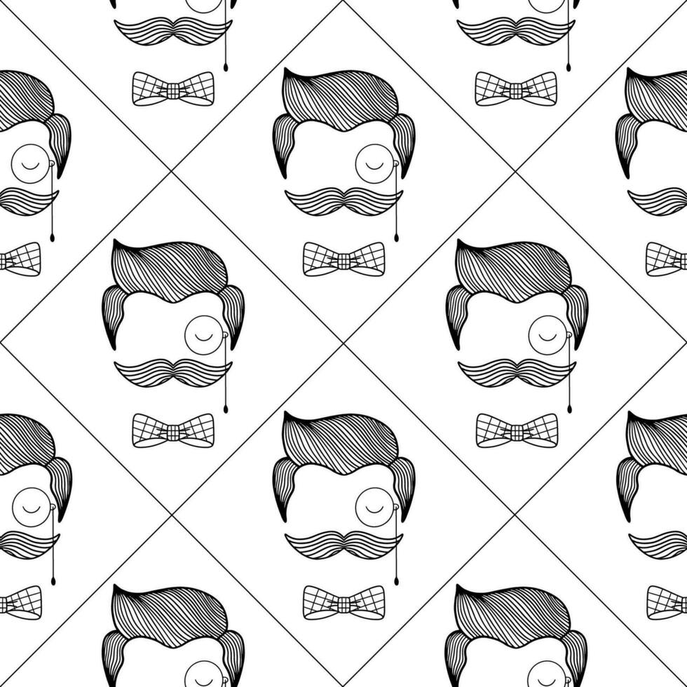 Barbershop seamless pattern with hand-drawn man faces. vector