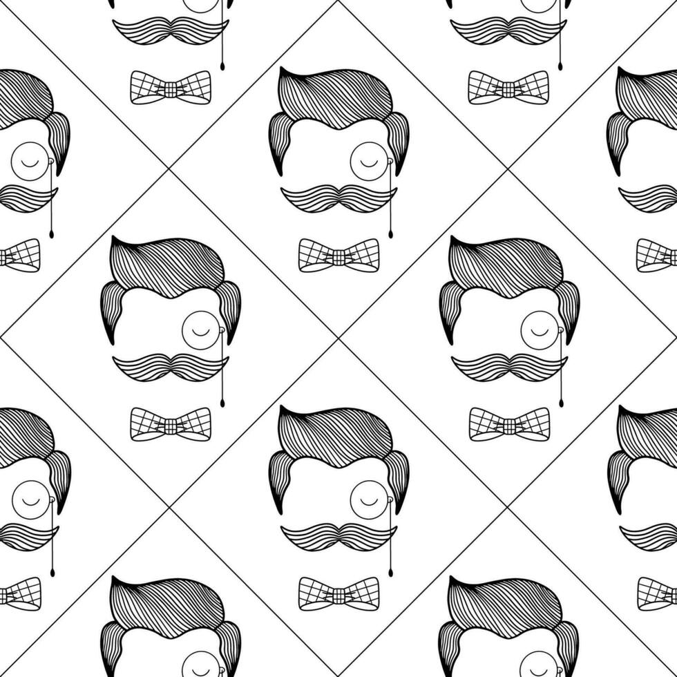 Barbershop seamless pattern with hand-drawn man faces. vector