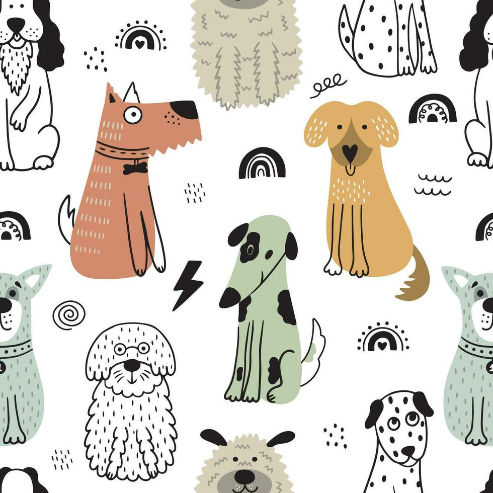 Nursery seamless pattern with cute dogs. vector