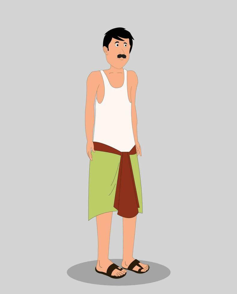 Indian village man three quarter view character design for cartoon animation vector