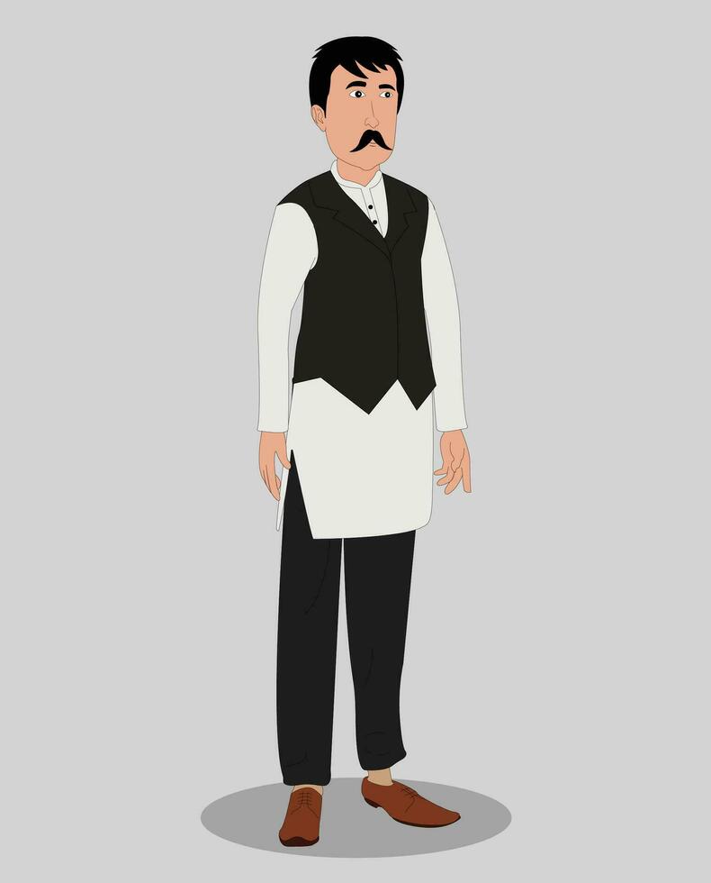Indian politician three quarter view cartoon character design for animation vector
