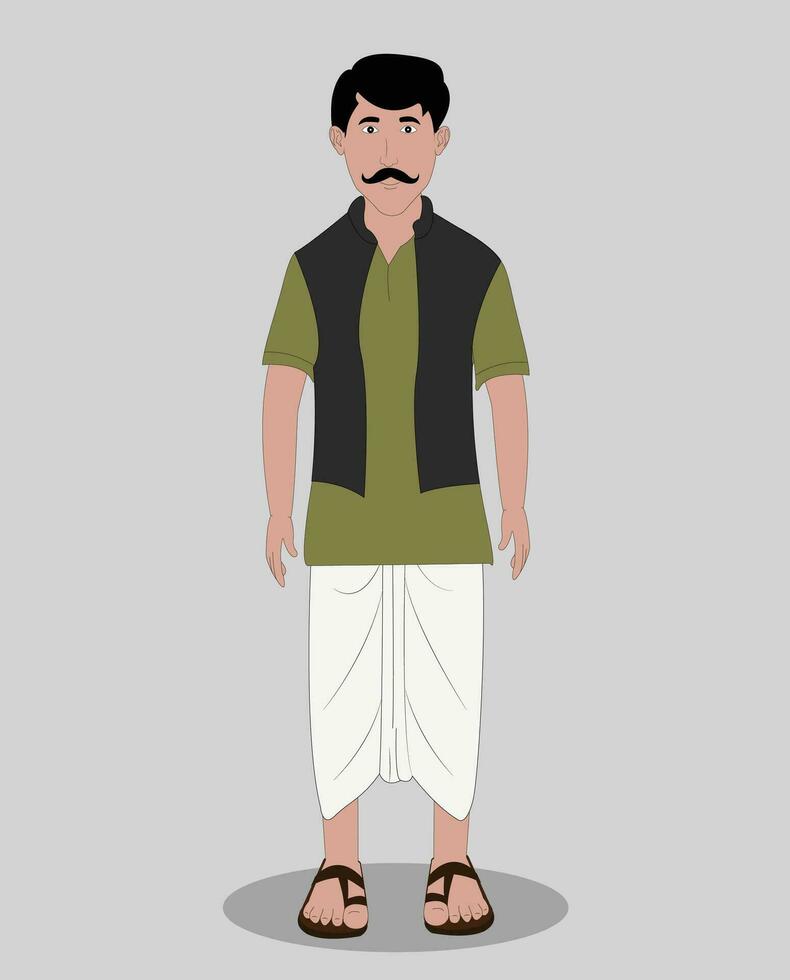 Indian Village men front view cartoon character for animation vector