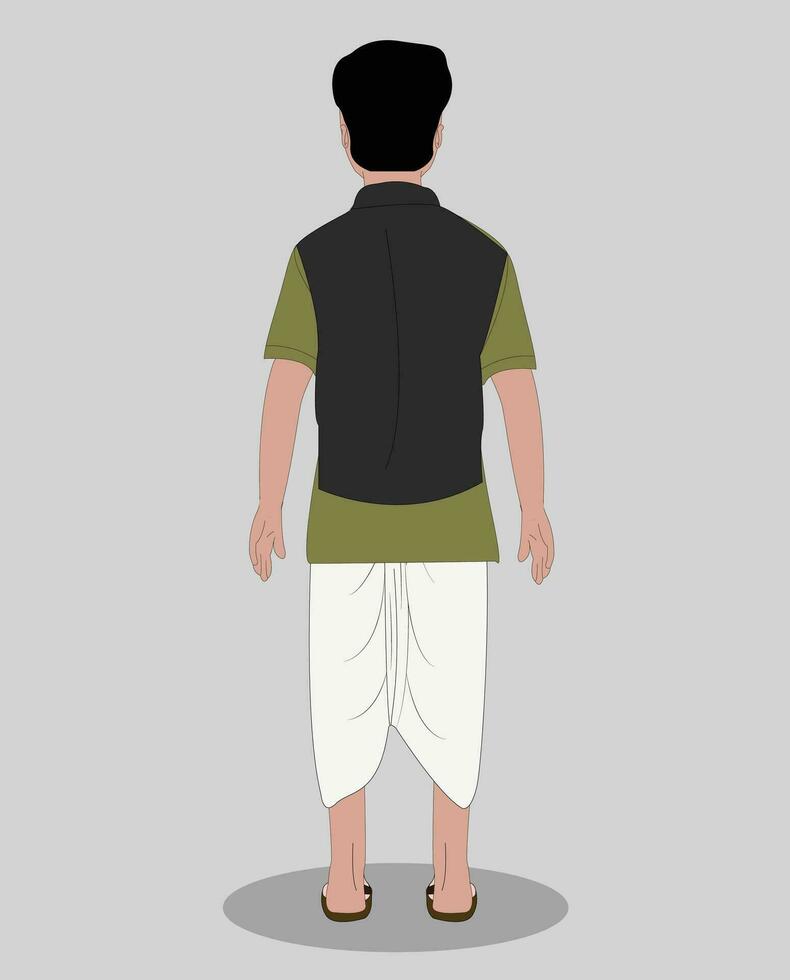 Indian Village men back view cartoon character for animation vector