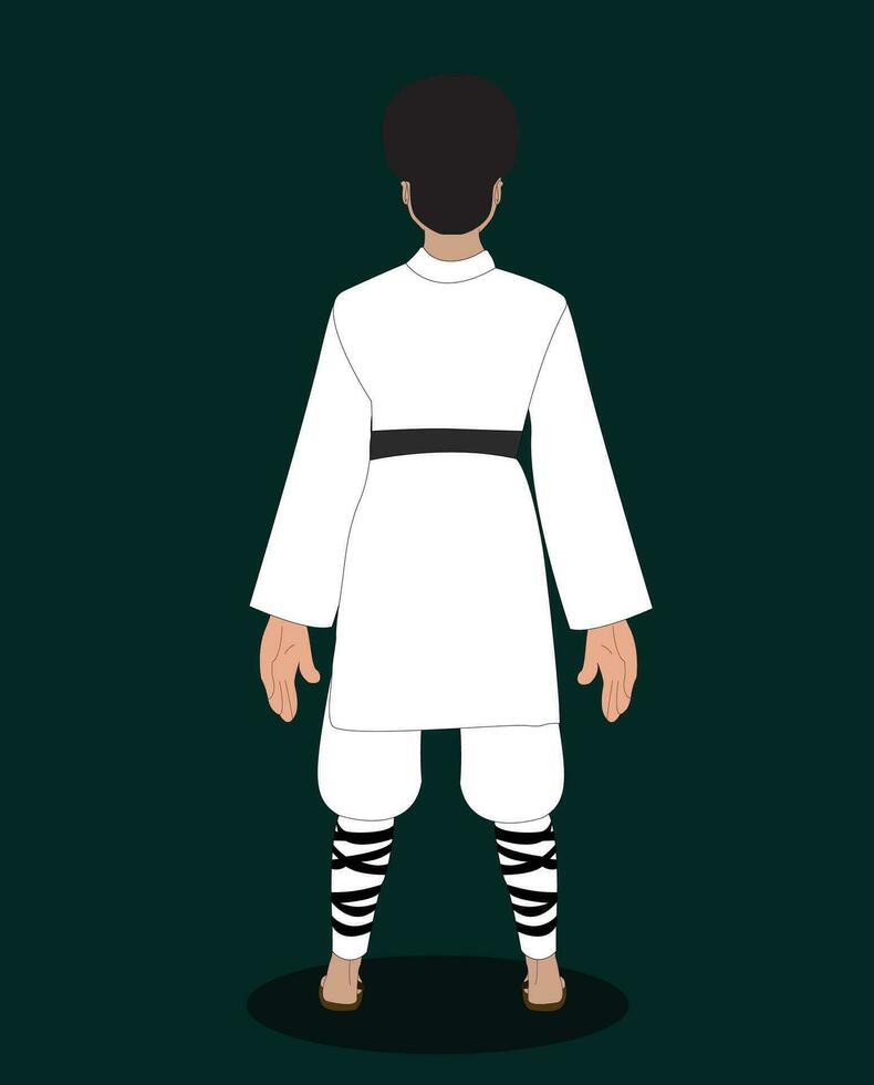 martial arts man back view character design for cartoon animation vector
