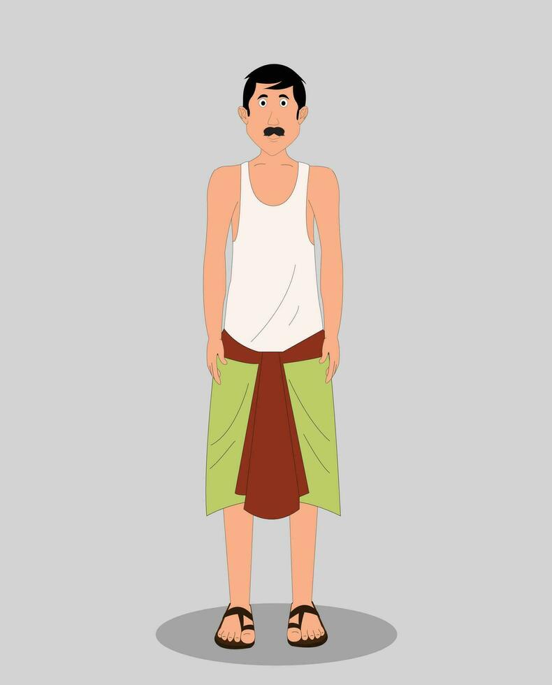 Indian village man front view character design for cartoon animation vector