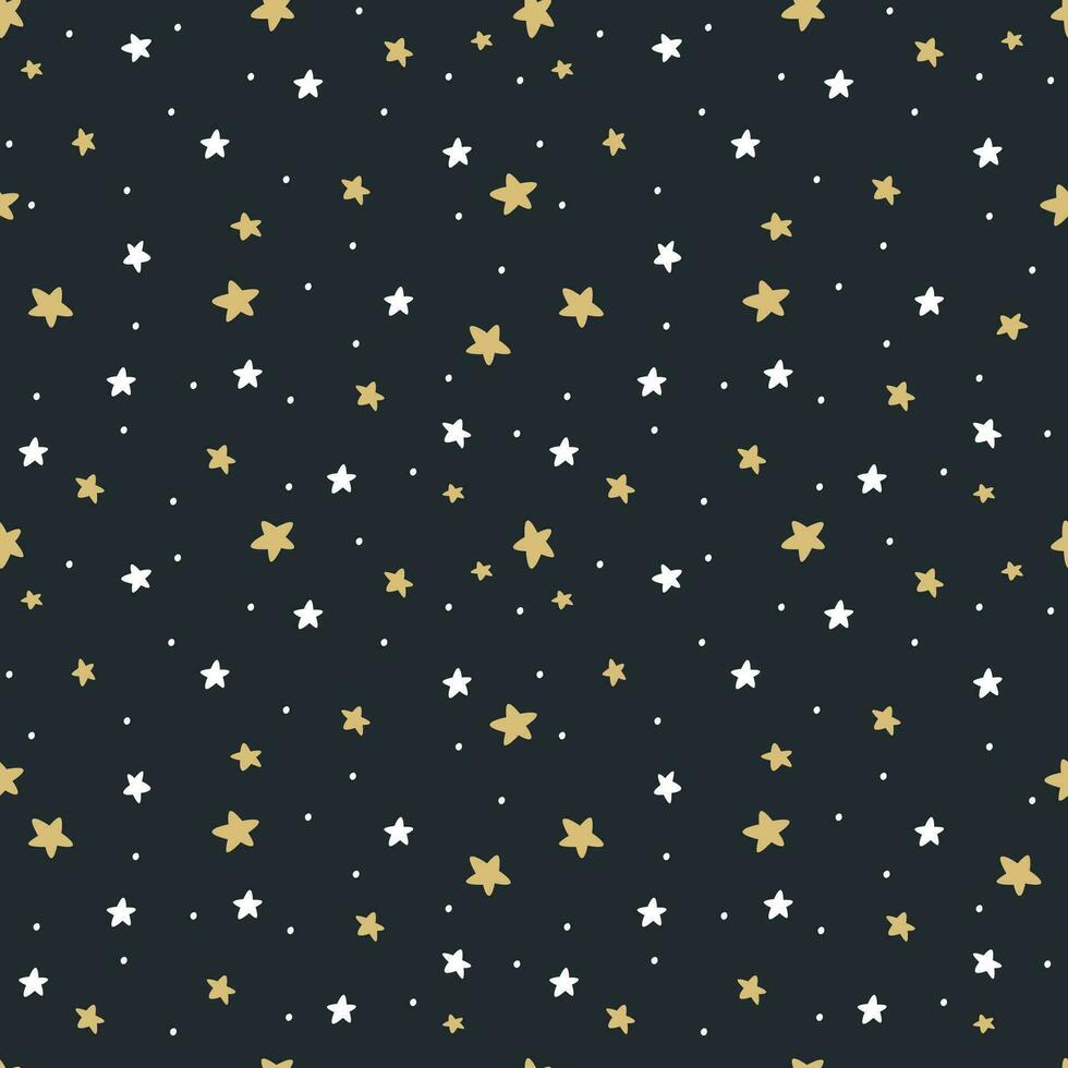 Seamless vector pattern. Nice white and yellow stars on dark background, night sky
