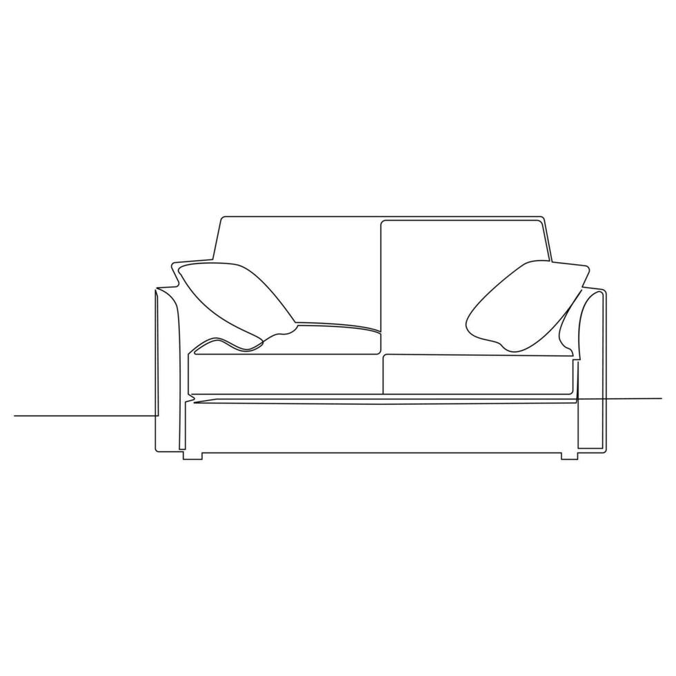 Single and double sofa continuous one line outline vector drawing and sofa with lamp or plant design art illustration