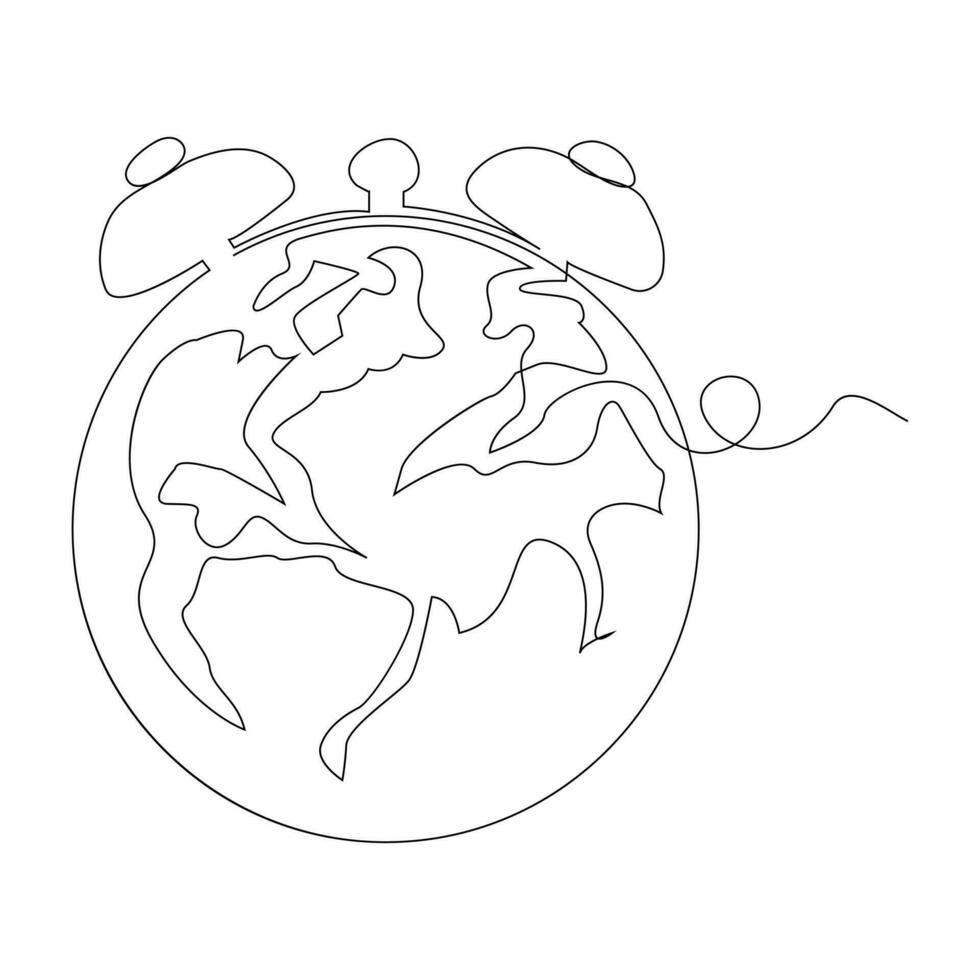 continuous single line earth globe world map outline vector art drawing and world earth hour concept simple design