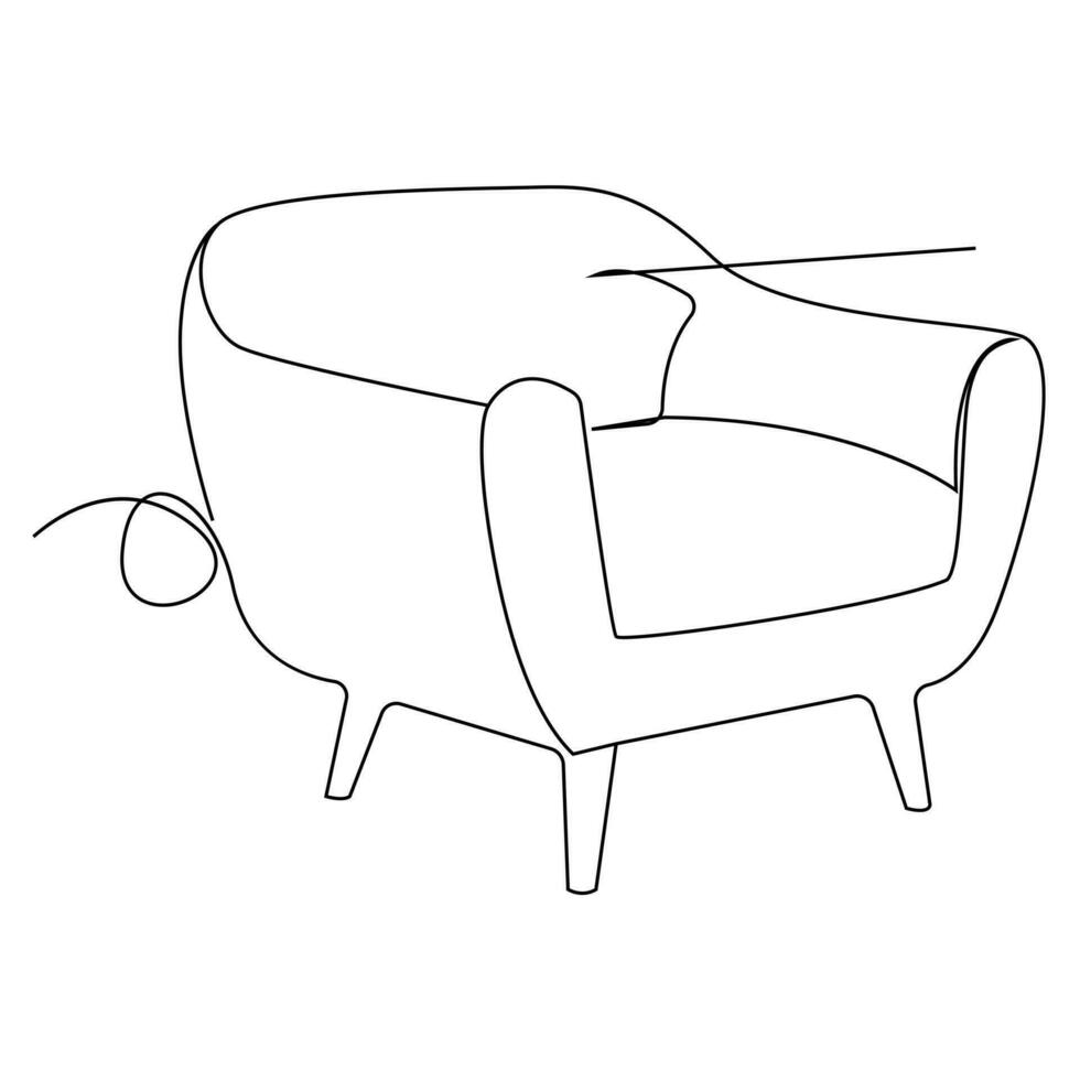 Single and double sofa continuous one line outline vector drawing and sofa with lamp or plant design art illustration