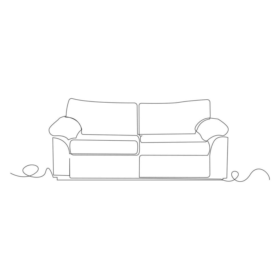 Single and double sofa continuous one line outline vector drawing and sofa with lamp or plant design art illustration