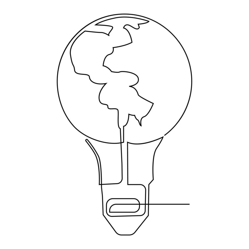 continuous single line earth globe world map outline vector art drawing and world earth hour concept simple design