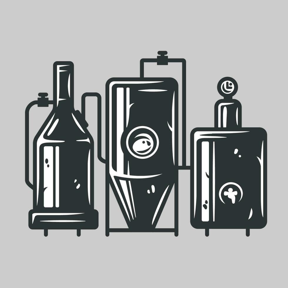 Brewing process, brewery factory or beer crafting vector