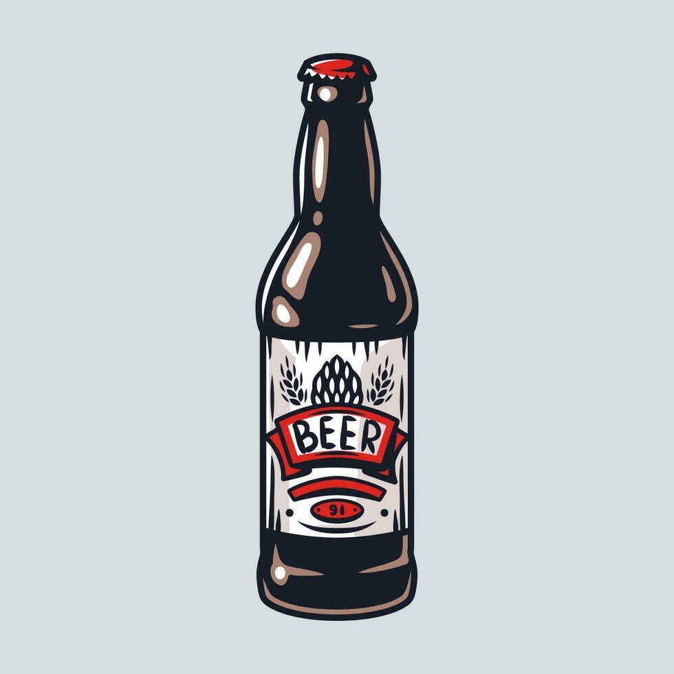 Sihluette of beer bottle with cap and label vector