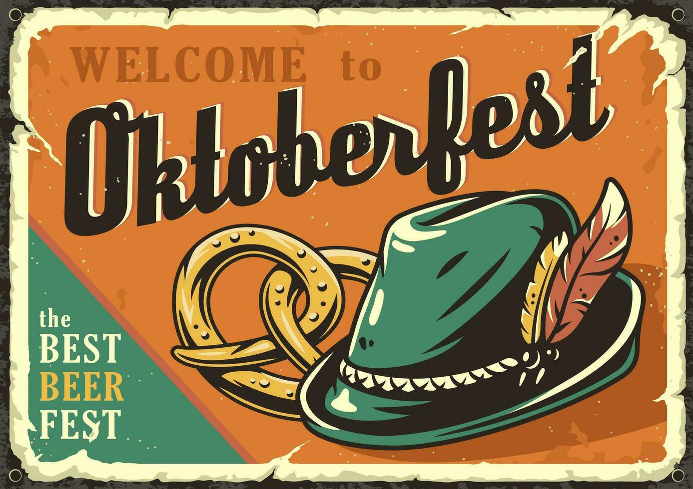 Retro poster with bavarian hat and pretzels vector