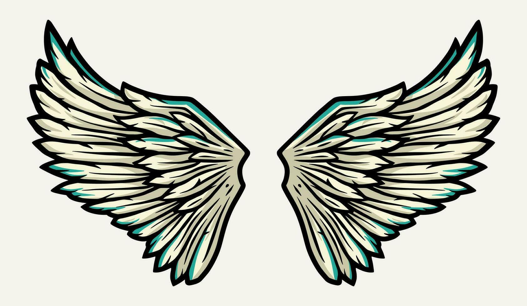 Pair of bird wings with feathers. Colored vector illustration of freedom