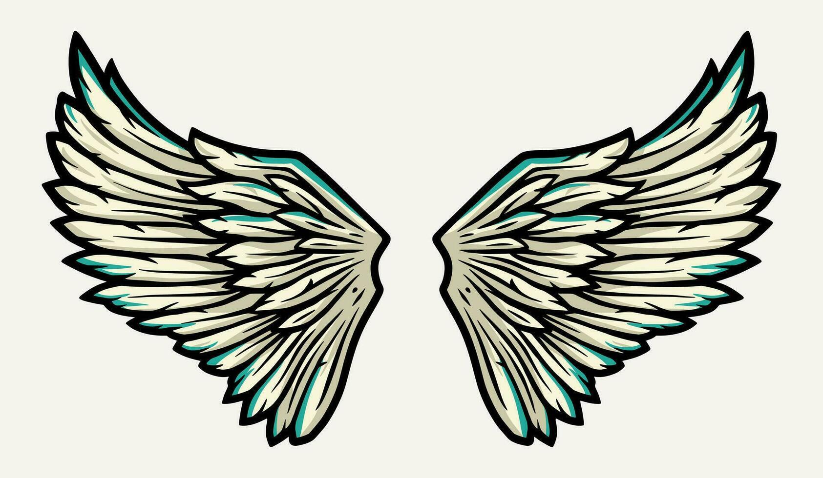 Pair of bird wings with feathers. Colored vector illustration of freedom