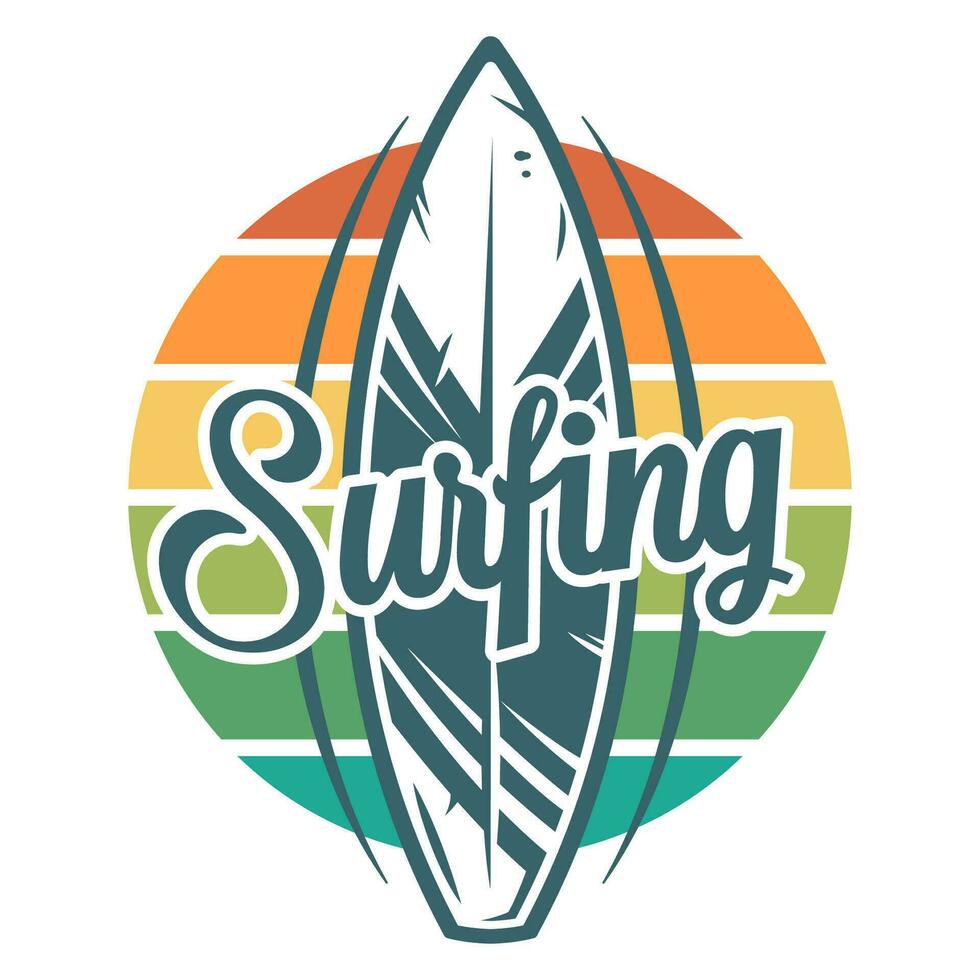 Surfboard surfing summer print. Hawaii board logo vector