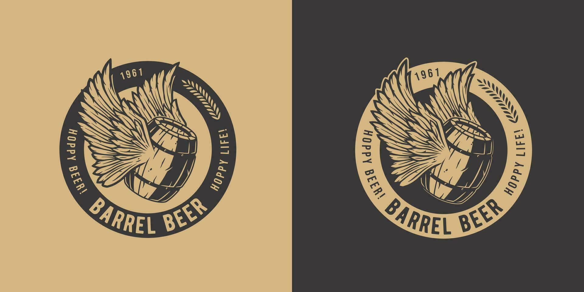 Beer fly barrel with wings for bar. Beer design vector