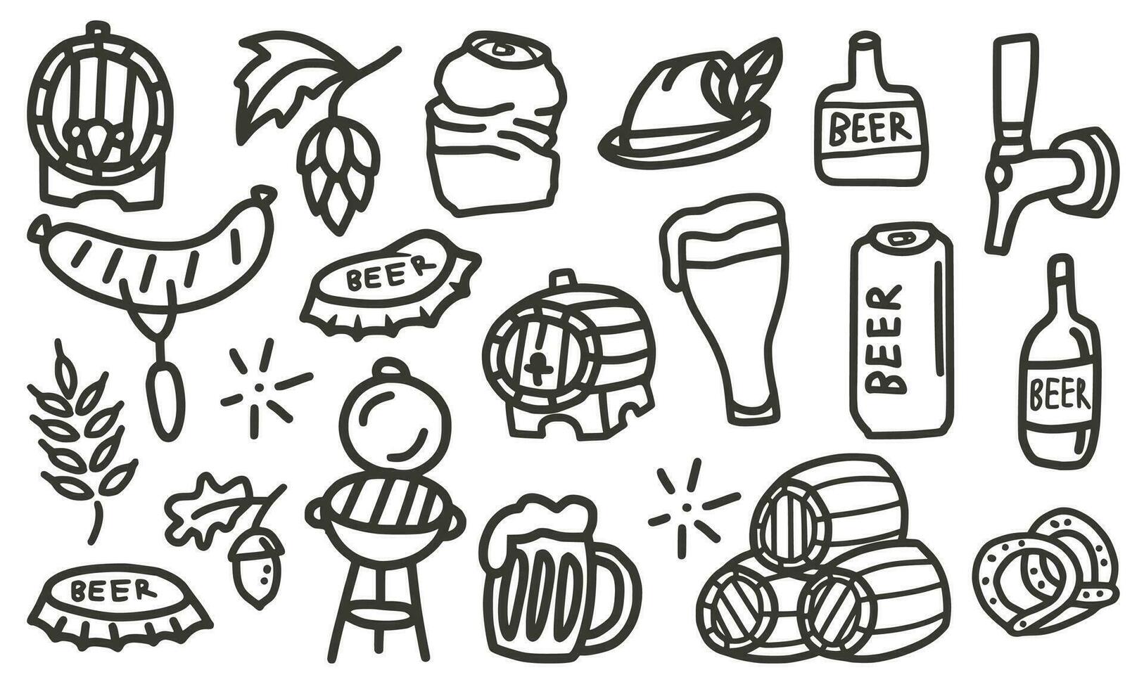 Set of beer emblem. Hop, barley, can and bottle vector
