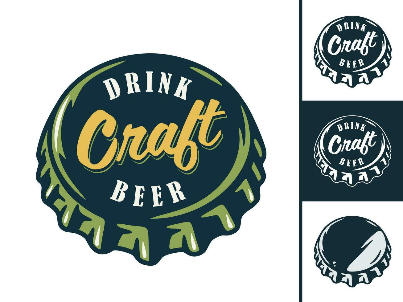 Set of emblem or logo with craft beer metal cork vector