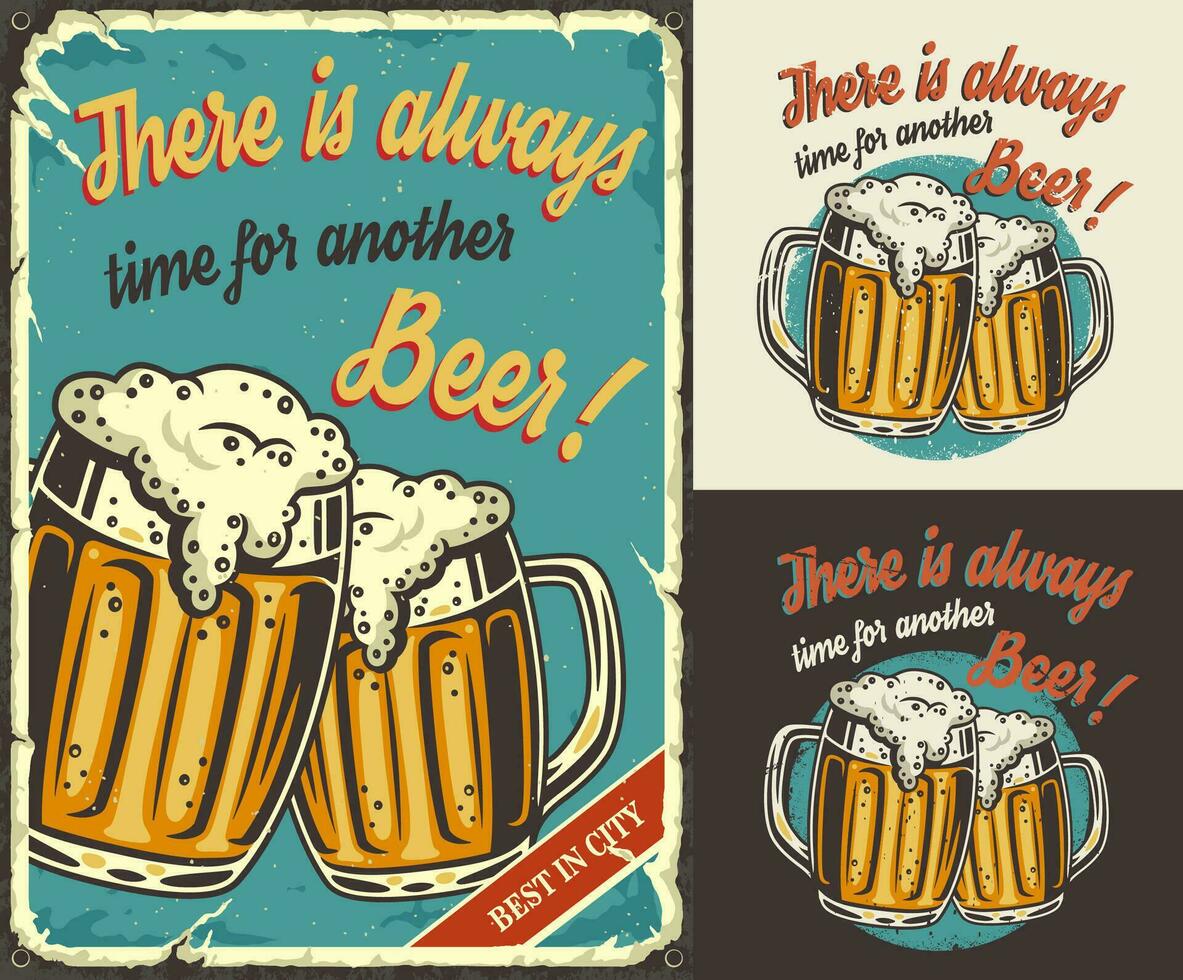 conjunto de póster, impresión con cerveza jarra con espuma vector