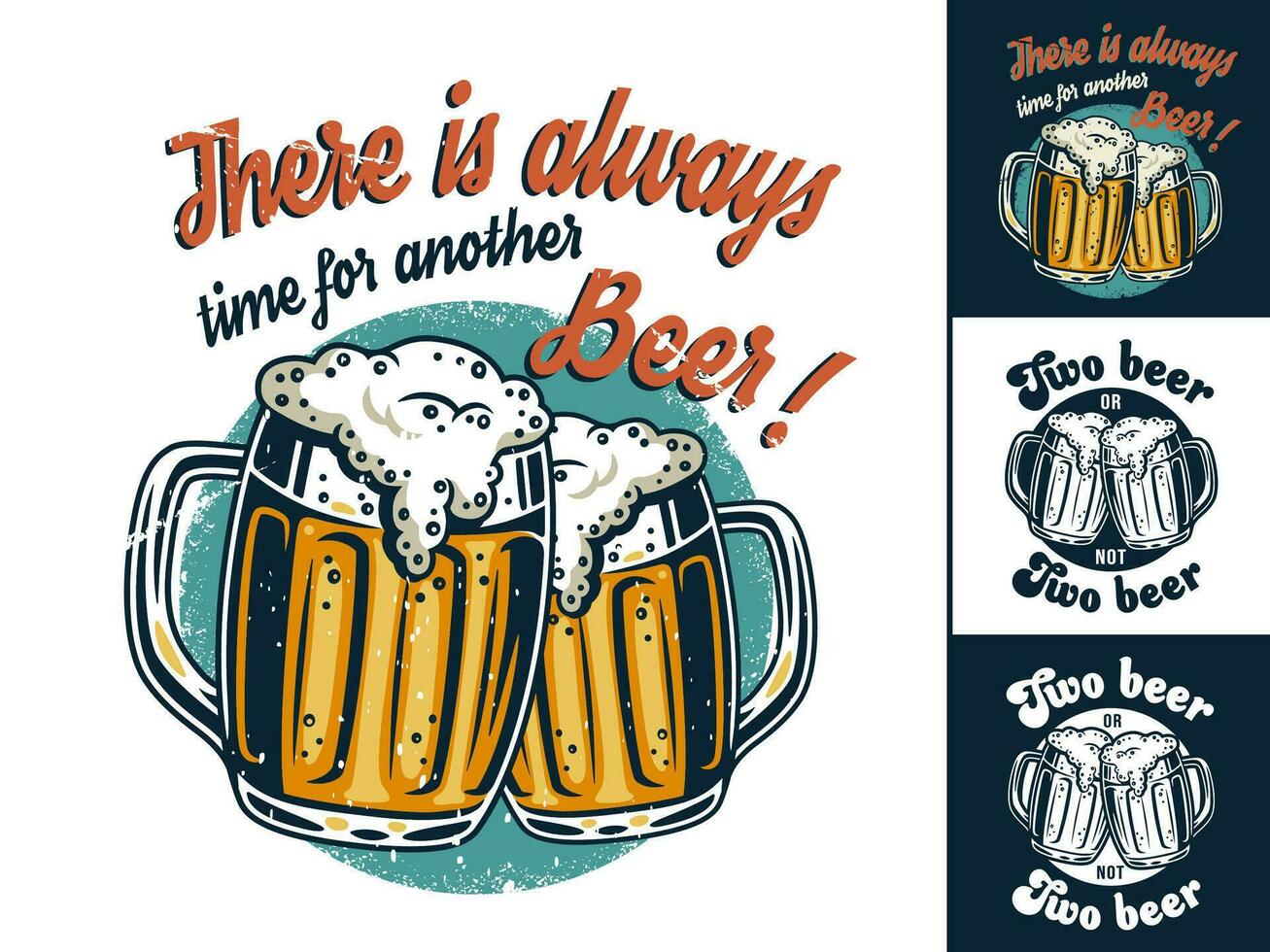 Set of t-shirt print with beer mug with foam vector