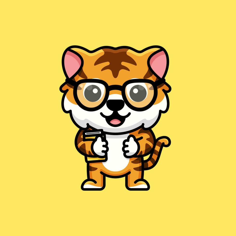 Cute tiger logo holds a book vector
