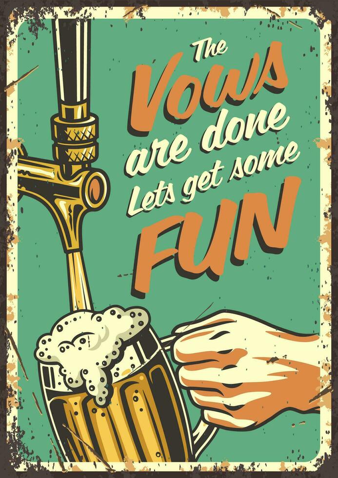 Retro poster with beer mug with foam vector