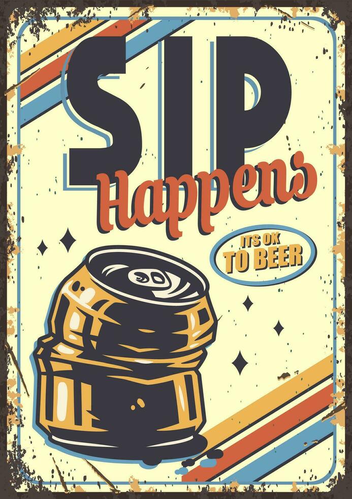 retro póster con cerveza estropeado lata para pub vector