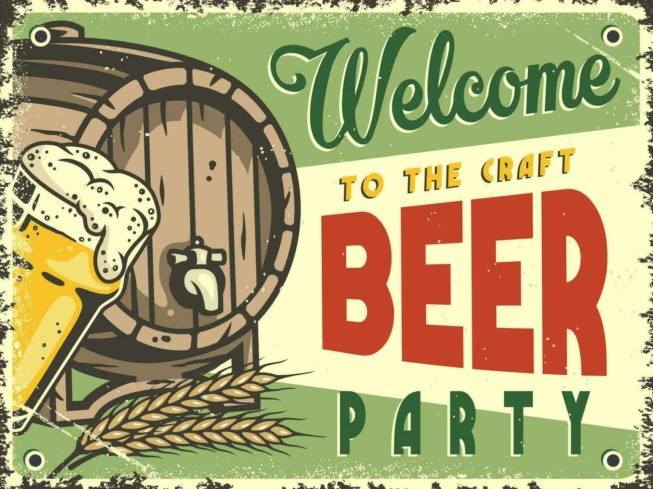 Retro poster with beer mug, barrel and barley vector