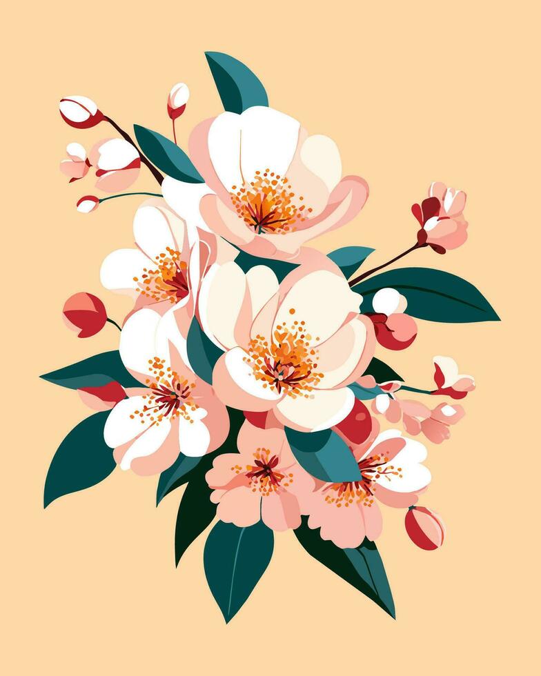 AI generated A Cluster of Cherry Blossoms Flat Vector Illustration