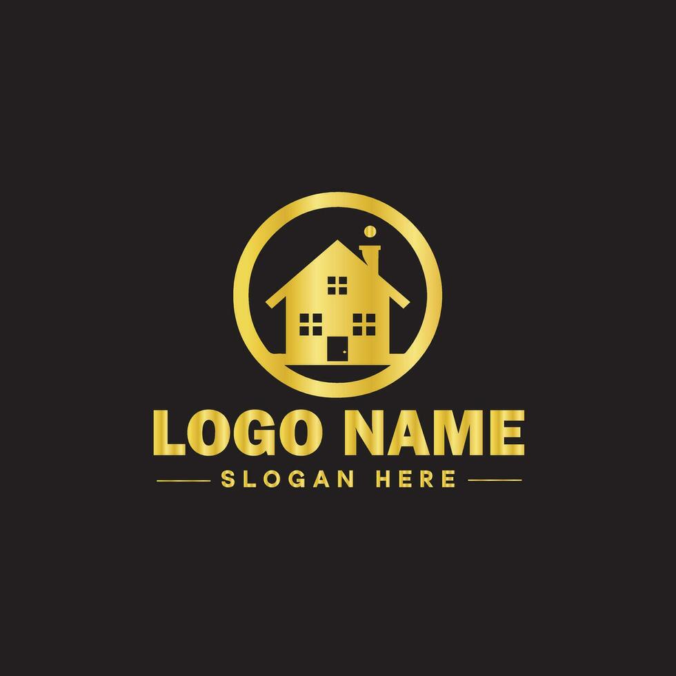 Real estate logo property house home construction building logo icon editable vector