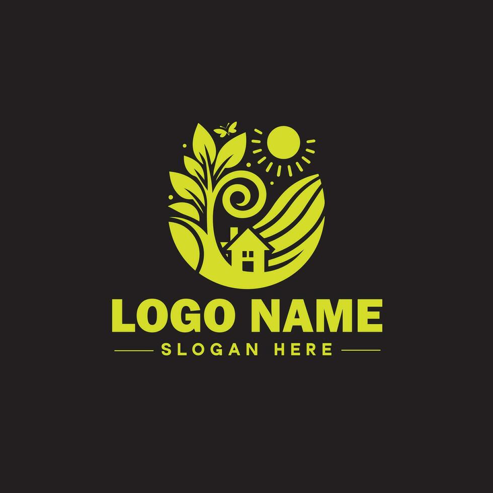 ambiental logo ecológico verde naturaleza granja negocio logo icono editable vector