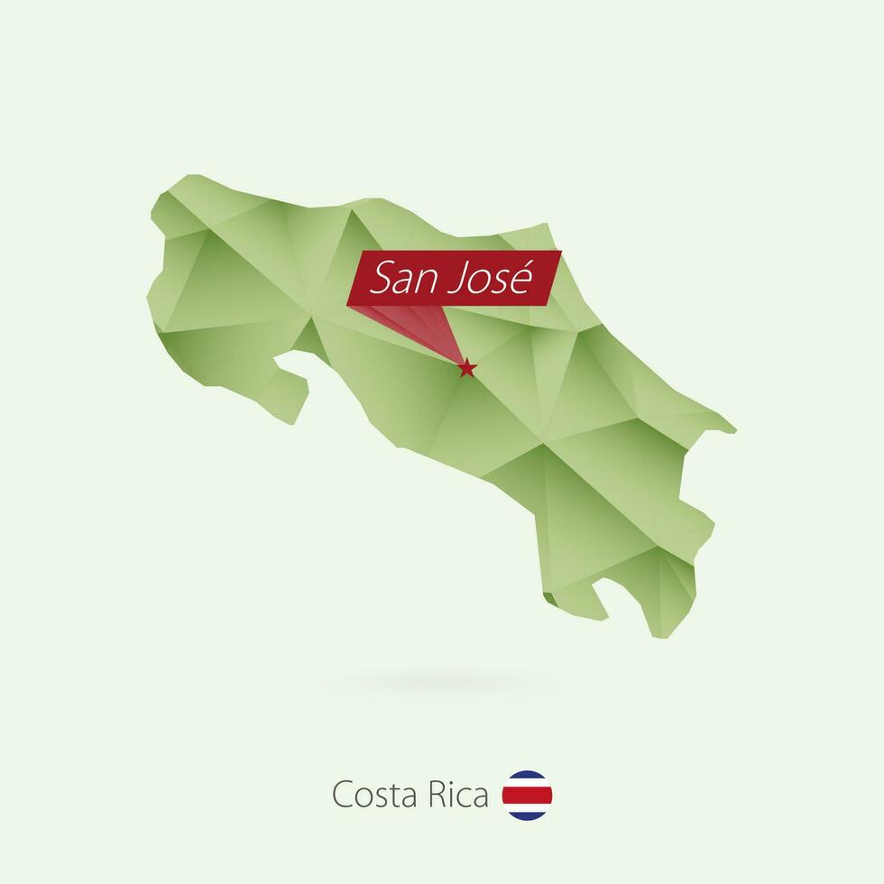 Green gradient low poly map of Costa Rica with capital San Jose vector