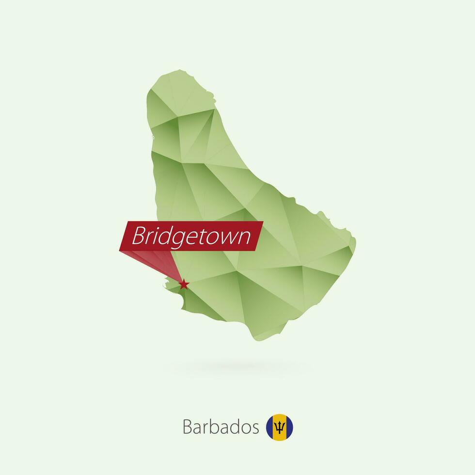 Green gradient low poly map of Barbados with capital Bridgetown vector