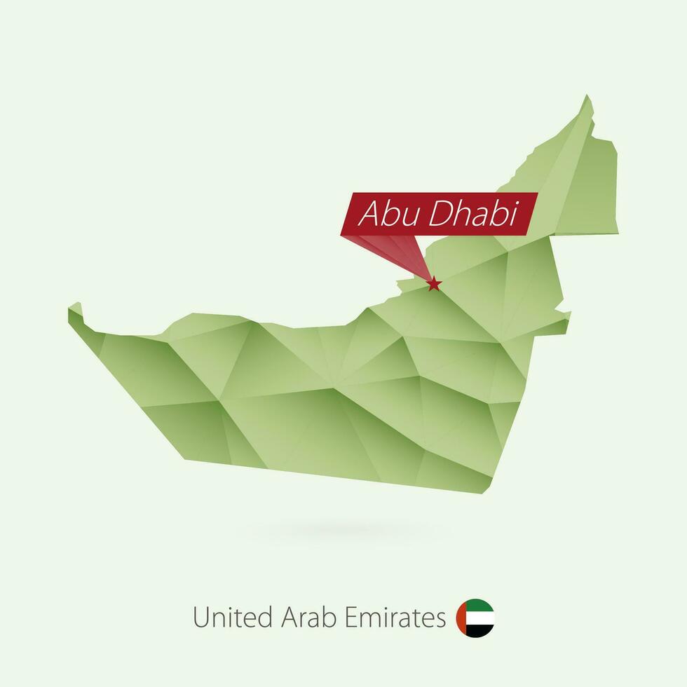Green gradient low poly map of United Arab Emirates with capital Abu Dhabi vector