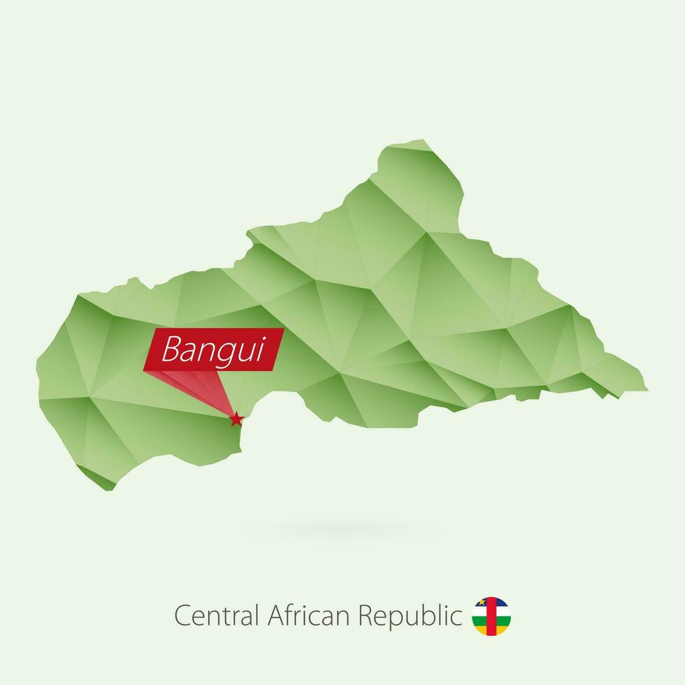 Green gradient low poly map of Central African Republic with capital Bangui vector