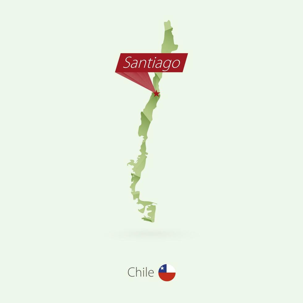 Green gradient low poly map of Chile with capital Santiago vector