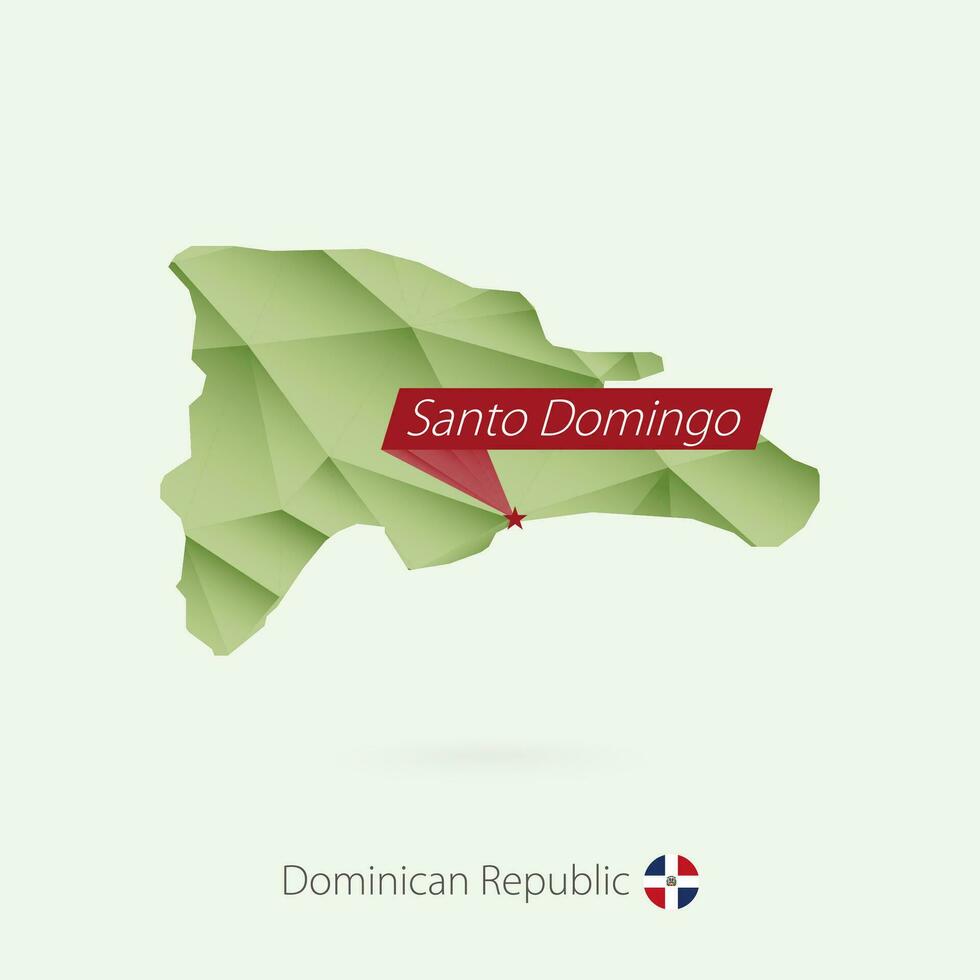 Green gradient low poly map of Dominican Republic with capital Santo Domingo vector